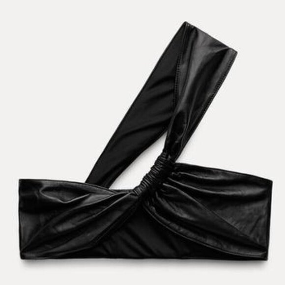 NWT ZARA ASYMMETRIC WRAP LEATHER TOP SIZE L - Picture 4 of 6
